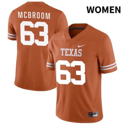 Texas Longhorns Women's #63 Patrick McBroom Authentic Orange NIL 2022 College Football Jersey SFC81P6S